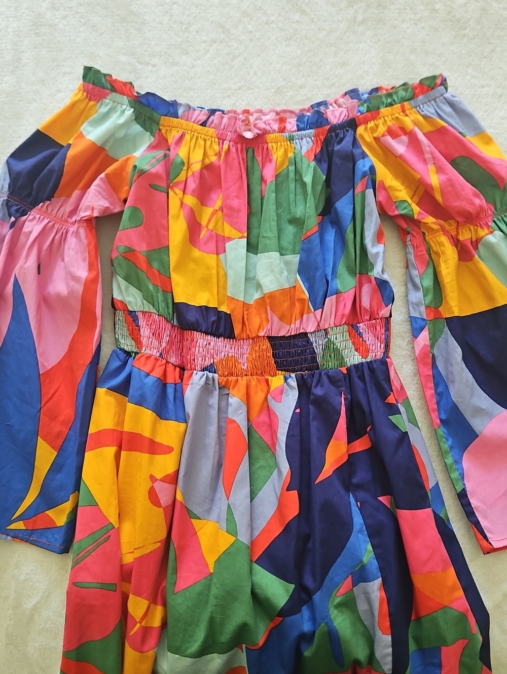Sugarlips Rainbow Tropics Off The Shoulder Maxi Dress:Multi Color Abstract Print - Picture 11 of 11